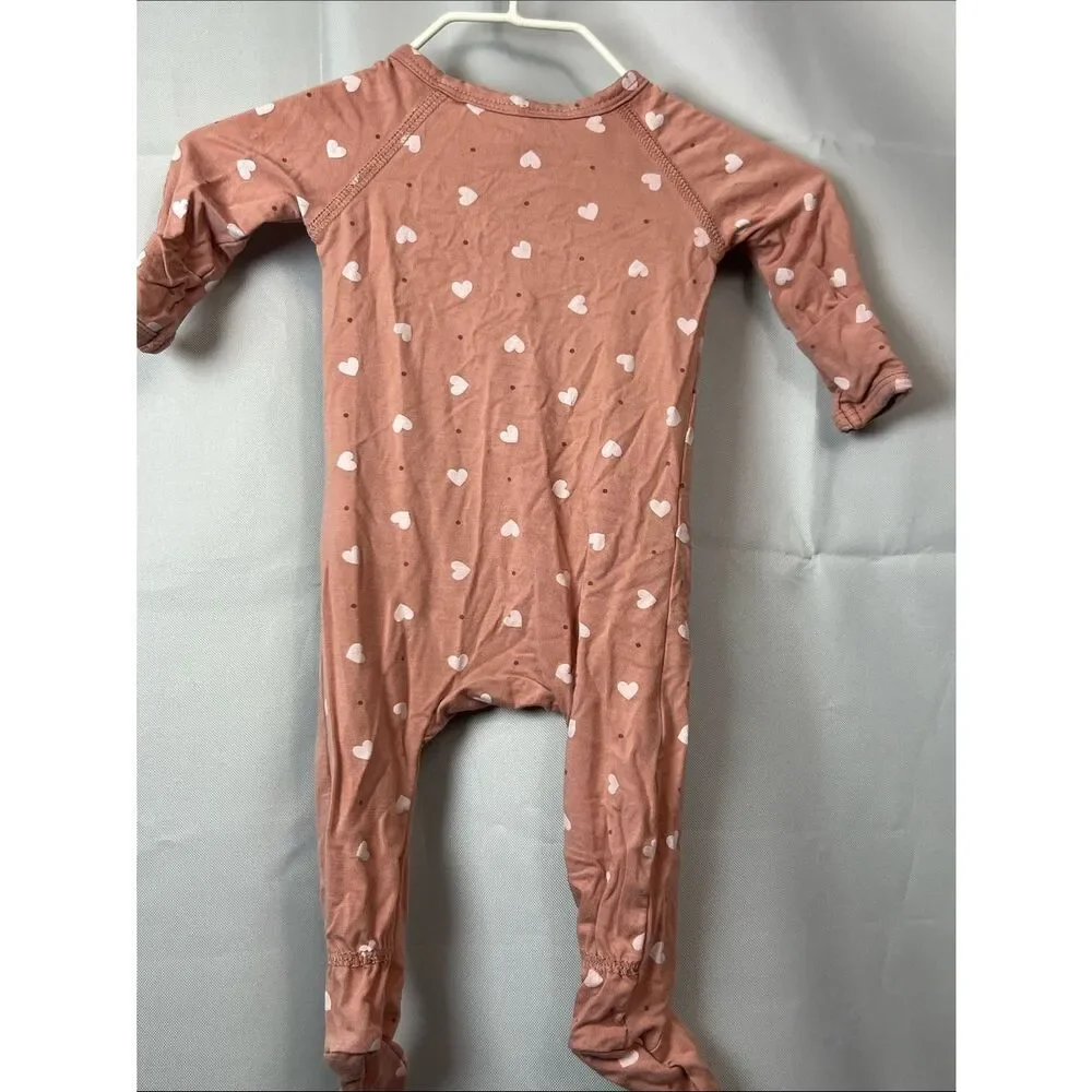 Quincy Mae pink hearts bamboo footie size Newborn